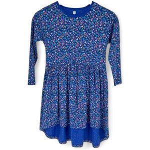 Tea Collection Vibrant Floral Blue Purple‎ Long Sleeve Kids Dress Sz 7
